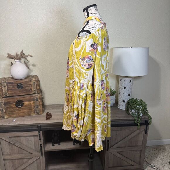 Free People Drift Away Boho Bishop Sleeves Tunic Cold Shoulder Dress Sz S Flowy - Picture 5 of 11